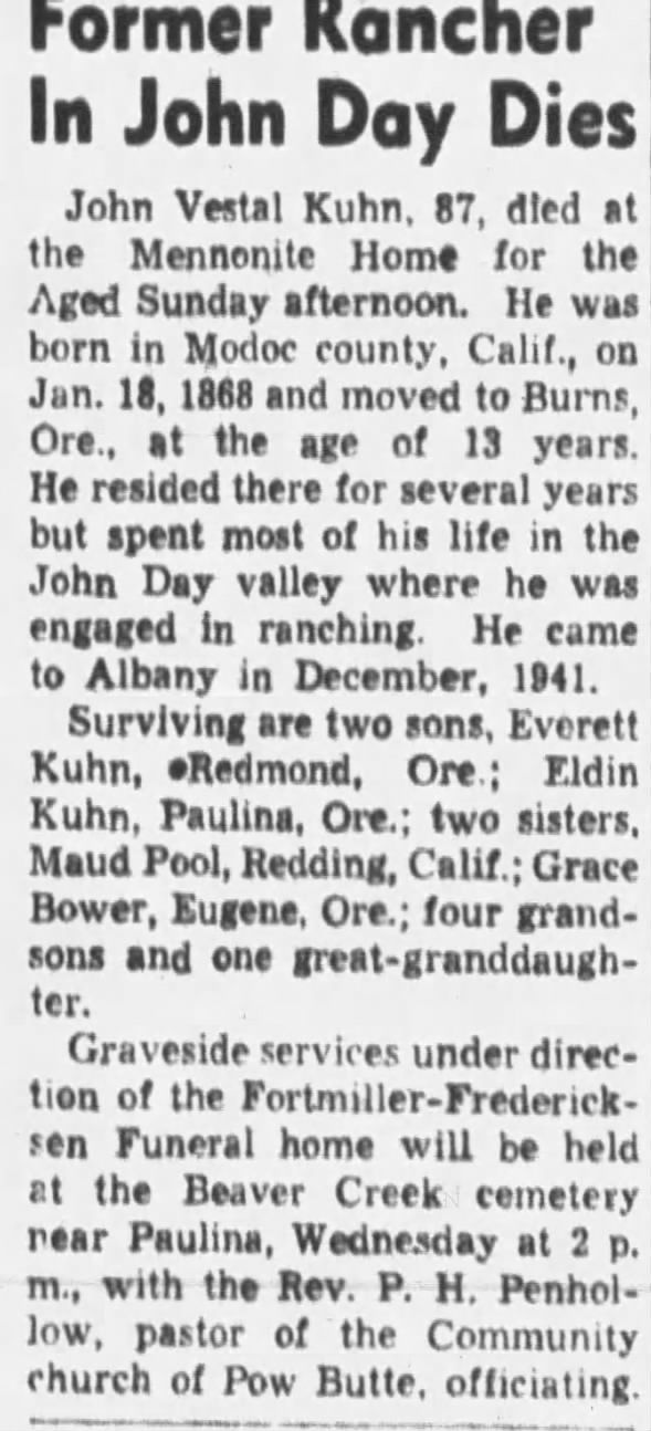 Obituary for John Vestal Kuhn (Aged 87)
